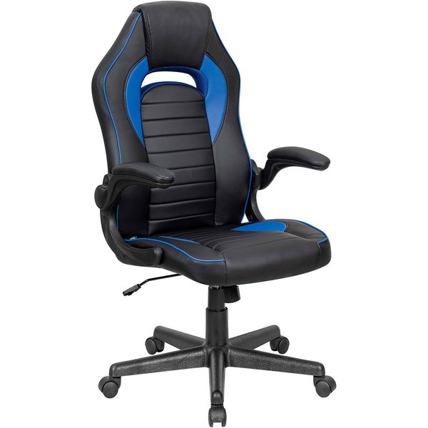 Global Industrial Racing/Gaming Chair, Mid Back, Synthetic Leather, Black/Blue 695854BL